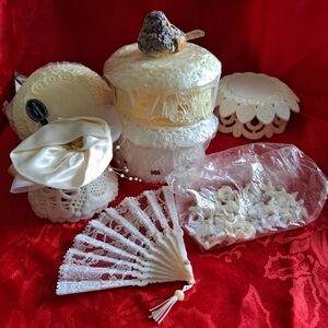 Elegant White Lace-like Cake Top Basrs Decor Set